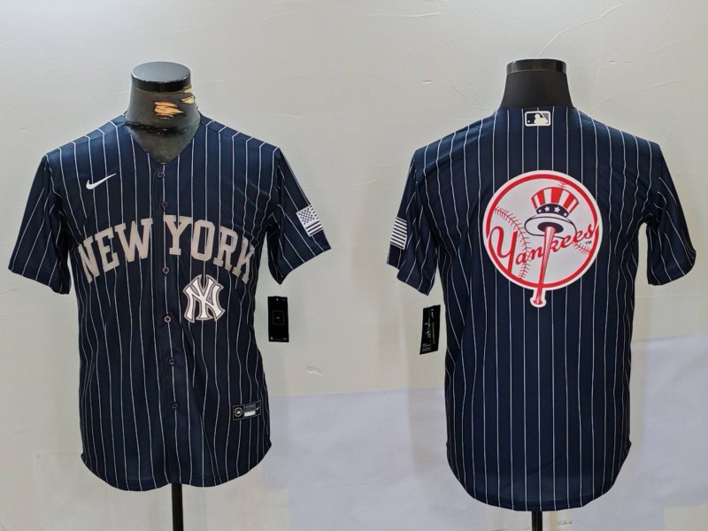 Men New York Yankees Blank Blue stripe joint name 2024 Nike MLB Jersey style 91219->indianapolis colts->NFL Jersey